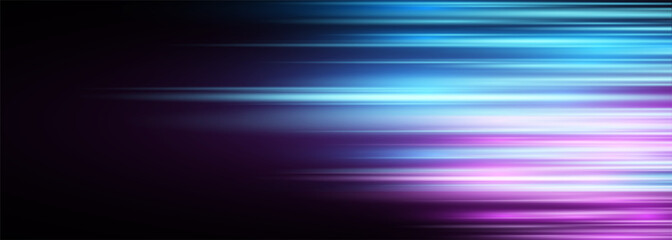 Black modern wide abstract technology background with blue and pink glowing high-speed and movement light effect. Vector illustration - obrazy, fototapety, plakaty