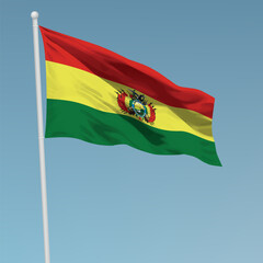 Waving flag of Bolivia on flagpole. Template for independence day