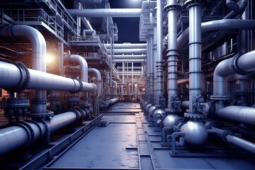 Fototapeta na wymiar Oil and gas processing plant with pipeline fittings. Created by Generative Ai technology.