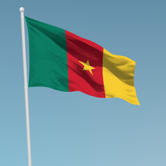 Waving flag of Cameroon on flagpole. Template for independence day