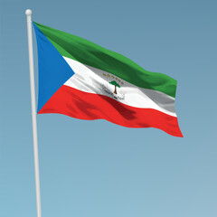 Waving flag of Equatorial Guinea on flagpole. Template for independence day