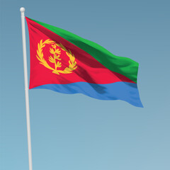 Waving flag of Eritrea on flagpole. Template for independence day