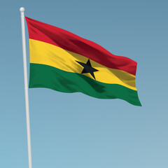 Waving flag of Ghana on flagpole. Template for independence day