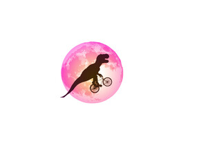 Dinosaur T-Rex riding a bicycle in front of moon