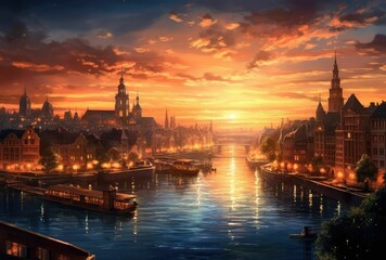 Fototapeta premium sunset over the town
