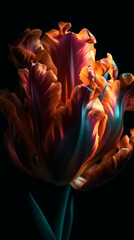colourful tulip on black background