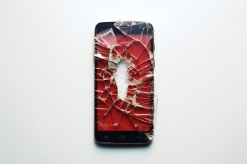 Broken smashed smartphone on white background Generative AI