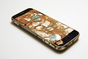 Broken smashed smartphone on white background Generative AI