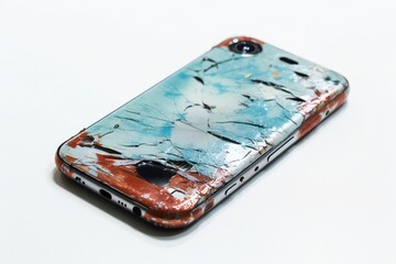 Broken smashed smartphone on white background Generative AI