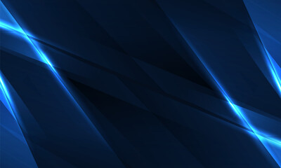 Dark blue abstract background with geometric dynamic glowing diagonal lines. Vector abstract background.