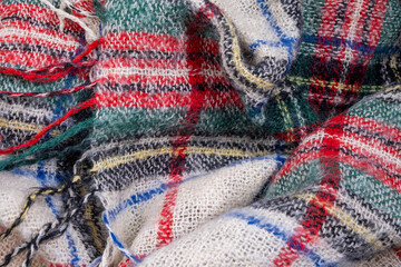 Mohair plaid plaid with fringe texture closeup