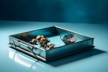 Metal box with ornaments and dried flowers