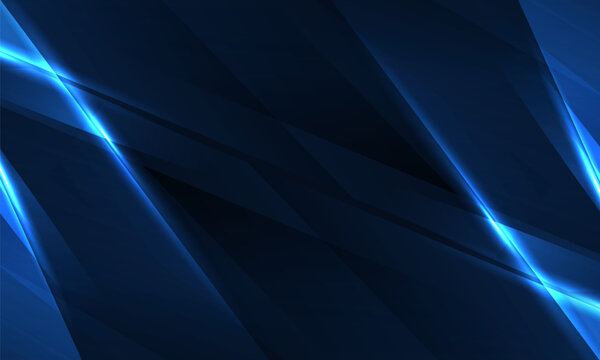 Dark blue abstract background with geometric dynamic glowing diagonal lines. Vector abstract background.