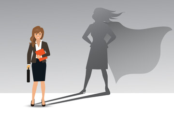Businesswoman Superhero concept. Emancipation, Ambition, Success. Leadership Career Concept. Creative Modern Business Superhero. Women Power. vector