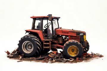 Disabled old tractor on white background Generative AI