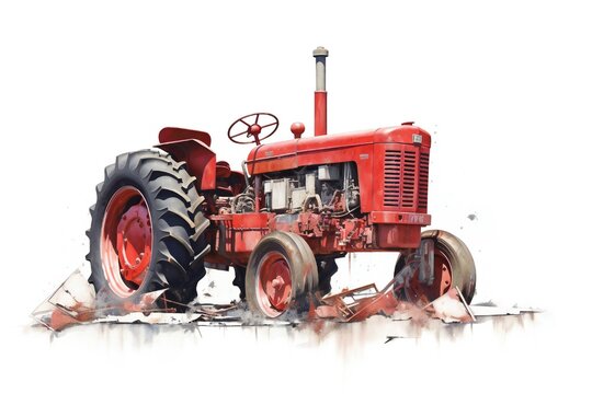 Fototapeta Disabled old tractor on white background Generative AI