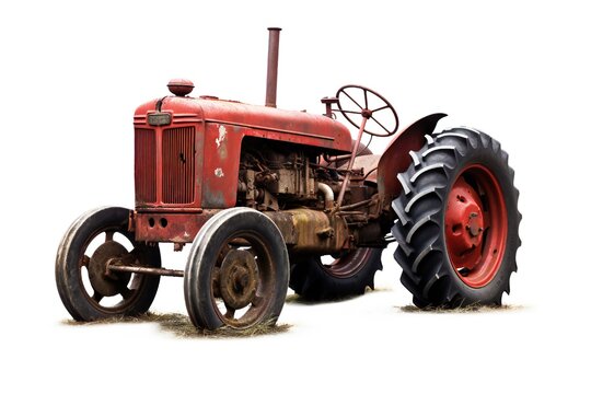 Disabled old tractor on white background Generative AI