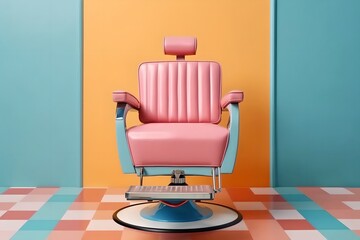 Modern armchair pop art hairdresser in a pastel barbershop interior. Generated AI.