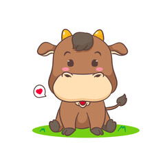 Obraz na płótnie Canvas Cute Ox sitting cartoon character. Adorable animal concept design. Isolated white background. Vector illustration