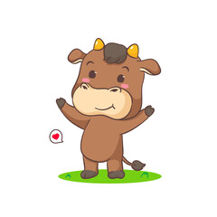 Cute happy Ox cartoon character. Adorable animal concept design. Isolated white background. Vector illustration