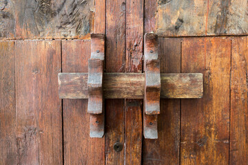 Thai design wooden door lock, old teak wood door with thai design lock