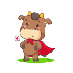 Cute ox hero cartoon character. Adorable animal concept design. Isolated white background. Vector illustration
