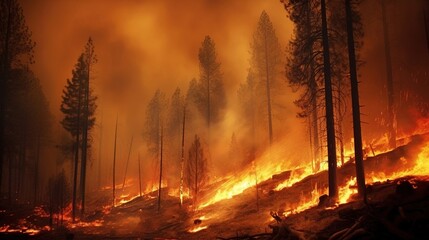 The forest fire burned many hectares of pine trees. Created with Generative Ai technology.