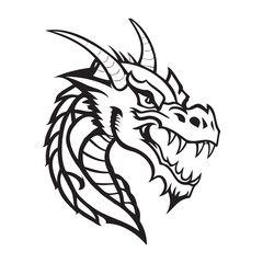 Obraz premium Dragon head black and white vector icon