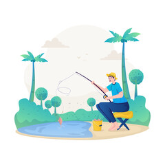Fototapeta na wymiar Summer fishing flat illustration design