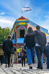 Buenos Aires, Argentina - People walking on Caminito street at La Boca district. City travel concept 