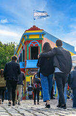 Buenos Aires, Argentina - People walking on Caminito street at La Boca district. City travel...