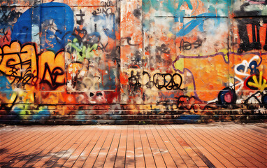 Urban colourful Graffiti Wall Backdrop. Ai generative