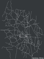 Detailed hand-drawn navigational urban street roads map of the CABRIÈRES COMMUNE of the French city of NÎMES, France with vivid road lines and name tag on solid background