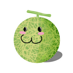 Cute cartoon melon drawing on white background.