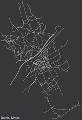 Detailed hand-drawn navigational urban street roads map of the BERNIS COMMUNE of the French city of NÎMES, France with vivid road lines and name tag on solid background