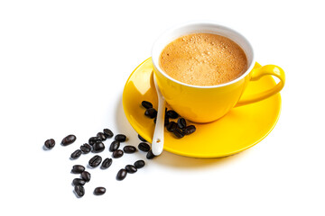 Yellow coffee cup isolated on white background