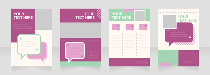 Public relations blank brochure layout design. Info in speech bubble. Vertical poster template set with empty copy space for text. Premade corporate reports collection. Editable flyer paper pages