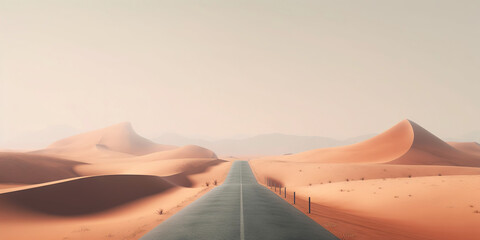 Fototapeta premium Minimalistic empty highway in desert. Travel concept. Generative AI