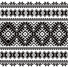 	
Ukrainian Vyshyvanka vector seamless cross-stitch pattern in black on white background, traditional ornament
