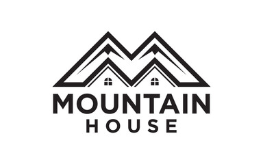House in the mountain real estate logo template