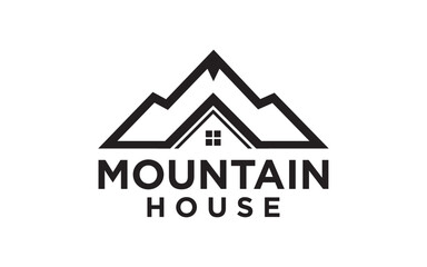 House in the mountain real estate logo template