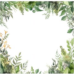 Naklejka premium Watercolor decorative frame. Abstract background. Invitation, advertisement, thanks. Ornamental leaves. Generative AI.