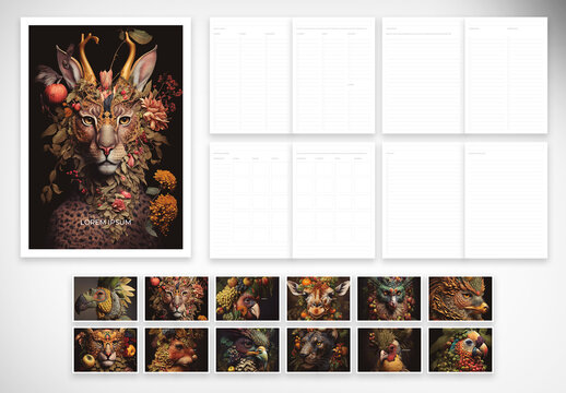 Undated Planner with Fantasy Animal Illustrations