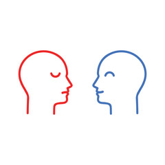 blue and red head like positive or negative. flat stroke style trend modern logotype graphic art design isolated on white. concept of personality polarity or person identity and bipolar disorder