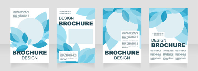 Seasonal event blue blank brochure layout design. Leaves decor. Vertical poster template set with empty copy space for text. Premade corporate reports collection. Editable flyer paper pages