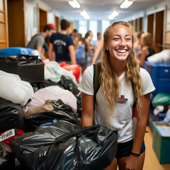 First day at university, student unpacking at collage, student unpacking at school, College Move In Day, moving into dormitory on college campus