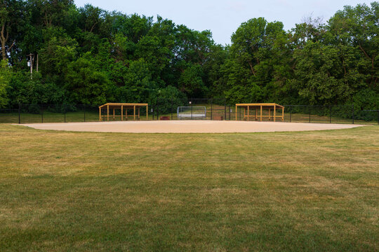 softball diamond in a city park in the early morning