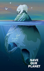 ocean pollution. trash that threatens the lives of animals such as polar bears