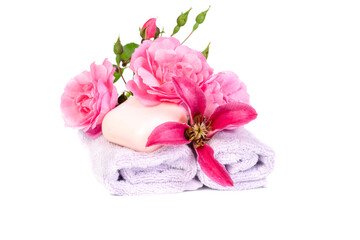 Spa towels with roses