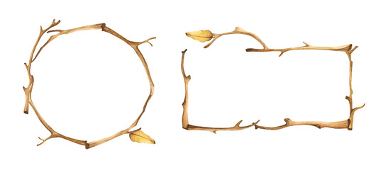 Set of Tree dry branches. Isolated on white background. Watercolor illustration.